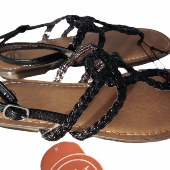 NWT Black Braided Rope Sandals sz 3 Big Girls Wonder Nation - Picture 3 of 5